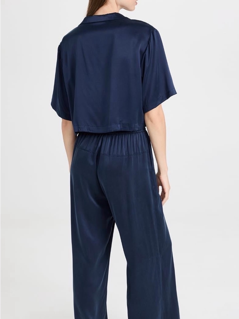 lunya Navy Silk Short-Sleeve Button Top & Wide-Leg Pants - Picture 4 of 14